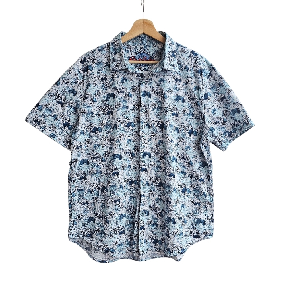 Robert Graham XL Blue Skull Print Classic Fit Short Sleeve Shirt
